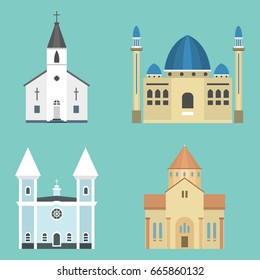 Cathedral church temple traditional building famous landmark tourism vector illustration