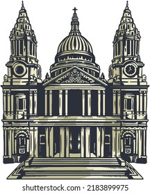 cathedral church vector design with hand stroke style

