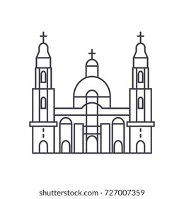 cathedral church vector line icon, sign, illustration on background, editable strokes