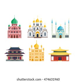 Cathedral and churche infographic temple building landmark tourism vector
