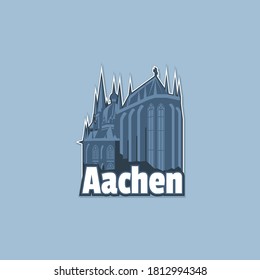 Cathedral in the city of Aachen in monochrome, maybe on a magnet. svg