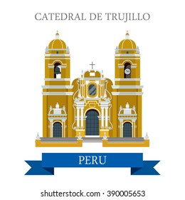 Cathedral de Trujillo in Paraguay. Flat cartoon style historic sight showplace attraction web site vector illustration. World countries cities vacation travel sightseeing South America collection.