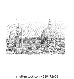 Cathedral in Florence, Italy. Vector hand drawn sketch.