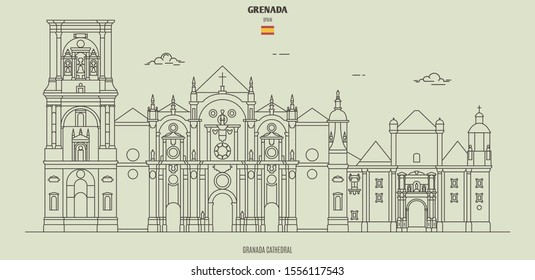 Cathedral of Granada, Spain. Landmark icon in linear style
