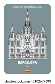 Catedral de la Santa Cruz y Santa Eulalia en Barcelona, España. Símbolos arquitectónicos de las ciudades europeas. Vector colorido 