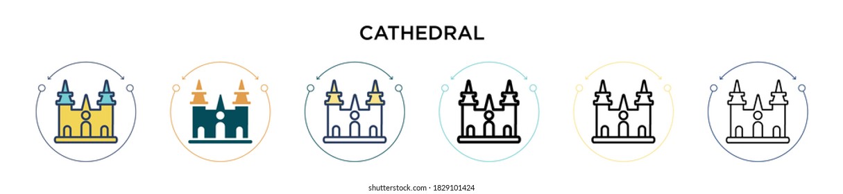 Cathedral icon in filled, thin line, outline and stroke style. Vector illustration of two colored and black cathedral vector icons designs can be used for mobile, ui, web