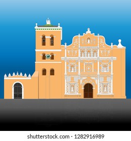 Cathedral of the Immaculate Conception in Comayagua, Honduras. Vector, full color of the church. - Vector