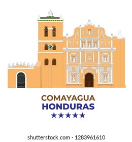 Cathedral of the Immaculate Conception in Comayagua, Honduras. Vector, full color of the church. - Vector - Vector