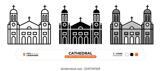 Cathedral Line Icon. St.John’s Antigua and Barbuda, Capital Color Symbol, Silhouette, Editable Stroke.