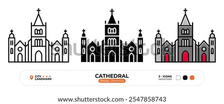 Cathedral Line Icon. Roseau Dominica, Silhouette, Color Symbol, Editable Stroke.
