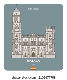 Cathedral of Malaga, Spain. Architectural symbols of European cities. Colorful vector