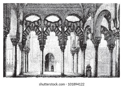 Cathedral Mosque of Cordoba / vintage illustration from Brockhaus Konversations-Lexikon 1908