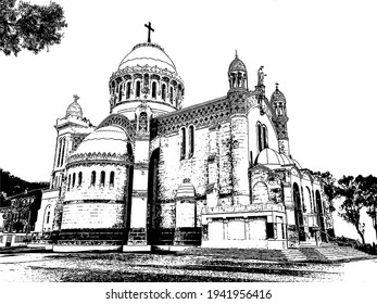 Cathedral of Notre dame d'Afrique, Algiers Algeria. The basilica was inaugurated in 1872, after fourteen years of construction.