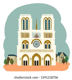 Cathedral Notre Dame de Paris, France. Travel vecror llustration. Landmark.