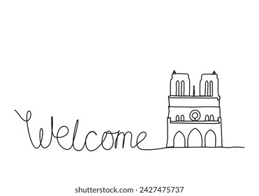 Cathedral of Notre Dame de Paris one line drawing vector illustration.