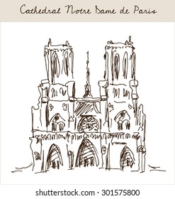 The Cathedral of Notre Dame de Paris, France, in urban sketch style, for travel and tourism business design