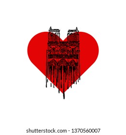 Cathedral of Notre Dame on the Heart. Hand drawing. Vector illustration