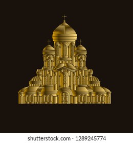 Cathedral orthodox church temple building landmark tourism world religions and famous structure traditional city. Ancient old tower vector illustration