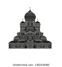 Cathedral orthodox church temple building landmark tourism world religions and famous structure traditional city. Ancient old tower vector illustration