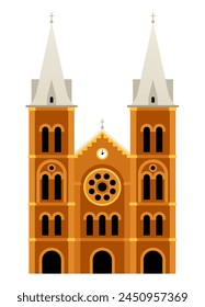 Cathedral of Our Lady of Saigon - flat design style single isolated image. Neat detailed illustration of church located in the center of Ho Chi Minh City, Vietnam. Founded by French colonists