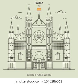 Cathedral of Palma de Mallorca, Spain. Landmark icon in linear style