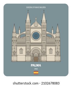 Cathedral of Palma de Mallorca, Spain. Architectural symbols of European cities. Colorful vector