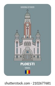 Cathedral of Ploiesti, Romania. Architectural symbols of European cities. Colorful vector