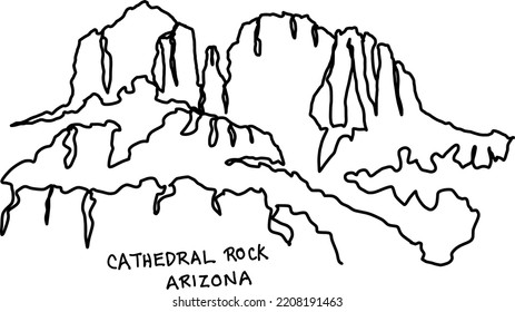 Kathedrale Rock, Sedona Arizona Wahrzeichen, eine Linie Zeichnung. Abstrakte Vektorgrafik einzeln.