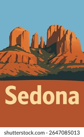 Catedral Rock em Sedona brilha na luz dourada do pôr do sol, lançando uma sombra impressionante sobre as formações de arenito vermelho circundantes
