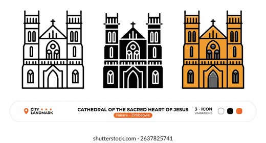 Cathedral of the Sacred Heart of Jesus Line Icon,Harare, Zimbabwe Landmark Silhouette, Color Vector, Editable Stroke.