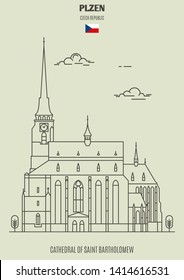 Cathedral of Saint Bartholomew in Plzen, Czech Republic. Landmark icon in linear style