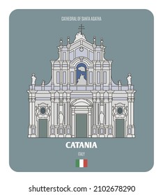 Kathedrale Santa Agatha in Catania, Italien. Architektonische Symbole europäischer Städte. Farbige Vektorgrafik 