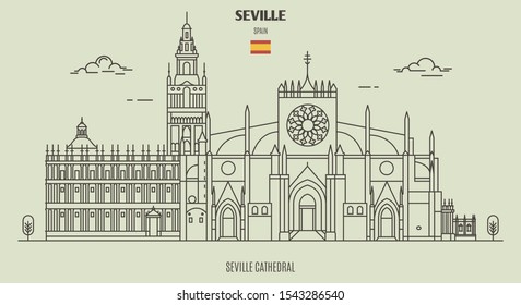 Catedral de Sevilla, España. Icono de punto de referencia en estilo lineal