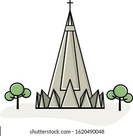 The Cathedral is the small basilica of the Glorious Mother of God, a monumental Catholic cathedral in Maringa, Brazilian state of Parana. Vector illustration