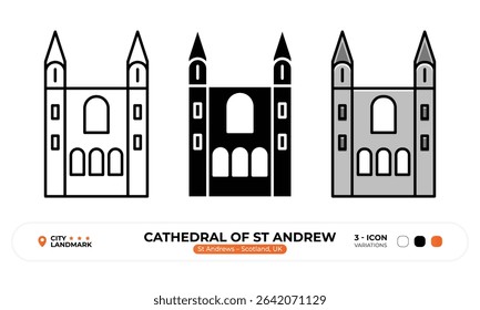 Cathedral of St Andrew Line Icon. St Andrews, Scotland, UK, Landmark, Silhouette, Color Vector, Editable Stroke.