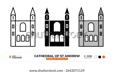 Cathedral of St Andrew Line Icon. St Andrews, Scotland, UK, Landmark, Silhouette, Color Vector, Editable Stroke.
