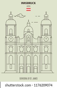 Cathedral of St. Jamesl in Innsbruck, Austria. Landmark icon in linear style