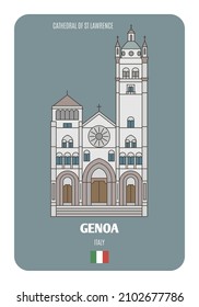 Catedral de San Lorenzo en Génova, Italia. Símbolos arquitectónicos de las ciudades europeas. Vector colorido 