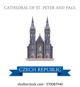Cathedral of St Peter and Paul in Brno Czech Republic. Flat cartoon style historic sight showplace attraction web site vector illustration. World countries vacation travel sightseeing collection.