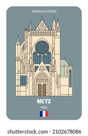 Kathedrale St. Stephen in Metz, Frankreich. Architektonische Symbole europäischer Städte. Farbige Vektorgrafik 