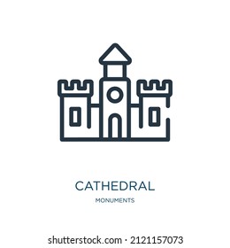 cathedral thin line icon. travel, landmark linear icons from monuments concept isolated outline sign. Vector illustration symbol element for web design and apps.