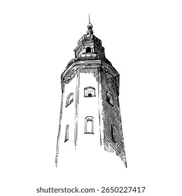 Cathedral tower sketch with line art style 