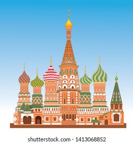 The Cathedral of Vasily the Blessed or Saint Basil Cathedral - The famous landmarks of Moscow Russia drawing in vector