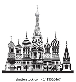 The Cathedral of Vasily the Blessed or Saint Basil Cathedral - The famous landmarks of Moscow Russia drawing in vector