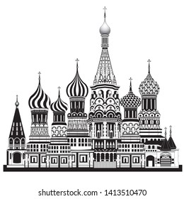 The Cathedral Vasily the Blessed Saint Basil Cathedral    The famous landmarks Moscow Russia drawing in vector