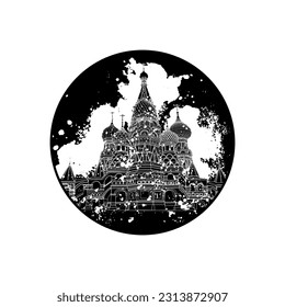 The Cathedral of Vasily the Blessed (Saint Basil's Cathedral) in circle. Graphic drawing. Vector illustration.
