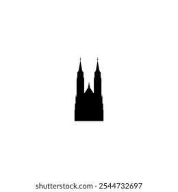 Ícone de vetor Catedral. Pictograma isolado pequeno e minimalista da igreja europeia, logotipo, contorno preto e branco