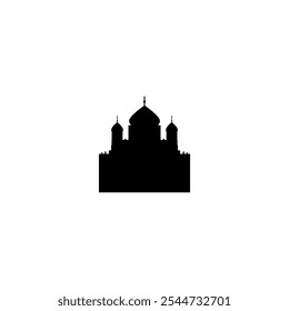 Ícone de vetor Catedral. Pictograma isolado pequeno e minimalista da igreja europeia, logotipo, contorno preto e branco