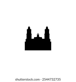 Ícone de vetor Catedral. Pictograma isolado pequeno e minimalista da igreja europeia, logotipo, contorno preto e branco