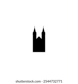 Ícone de vetor Catedral. Pictograma isolado pequeno e minimalista da igreja europeia, logotipo, contorno preto e branco